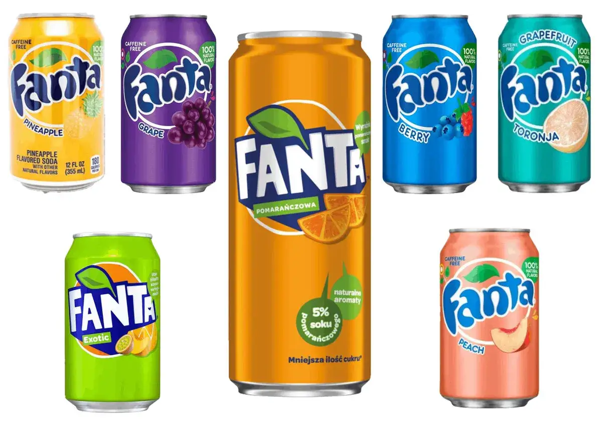 różne smaki Fanta butelki puszki